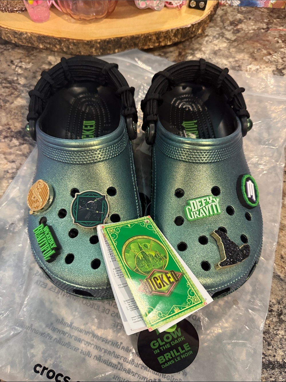Crocs Classic Clog with Green Charms - Metallic Teal